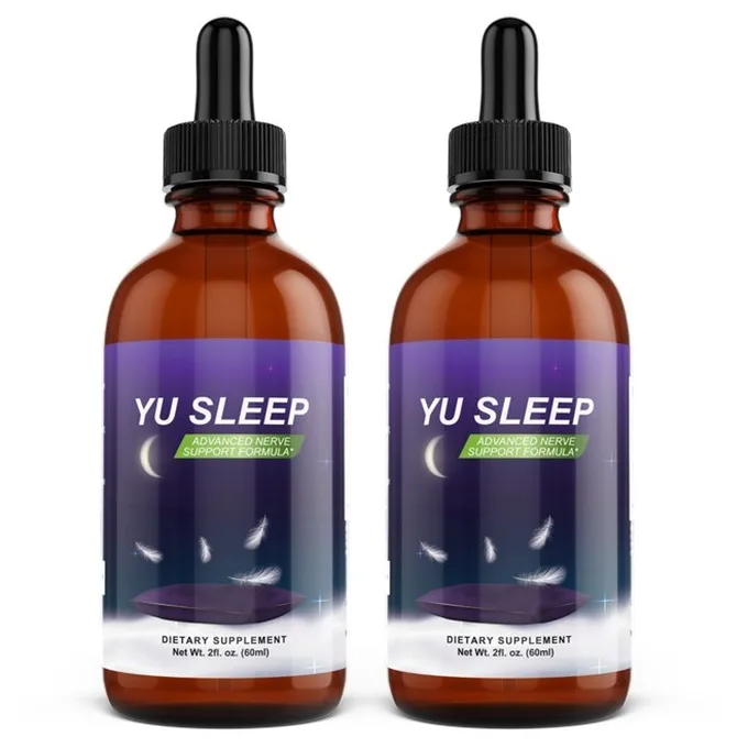 Two bottles of Yu Sleep natural sleep aid drops, 2 fl oz each, with dropper caps.